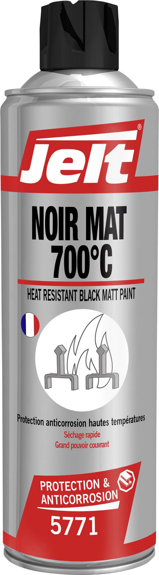 Bombe aérosol de peinture noire mate résistant à la chaleur jusqu'à 700°C. Adapté pour une protection anticorrosion élevée.