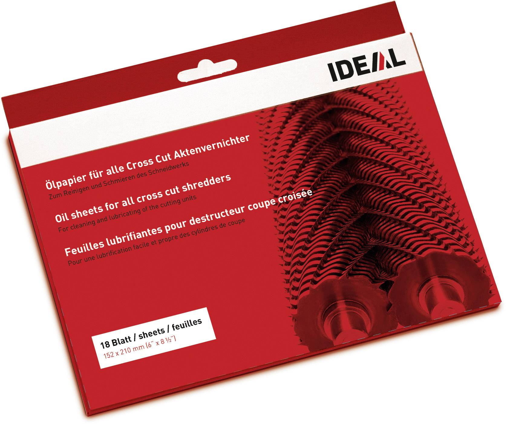 Papier huilé pour destructeurs de documents, marque 'IDEAL', 18 feuilles, pour nettoyer et lubrifier les outils de coupe.