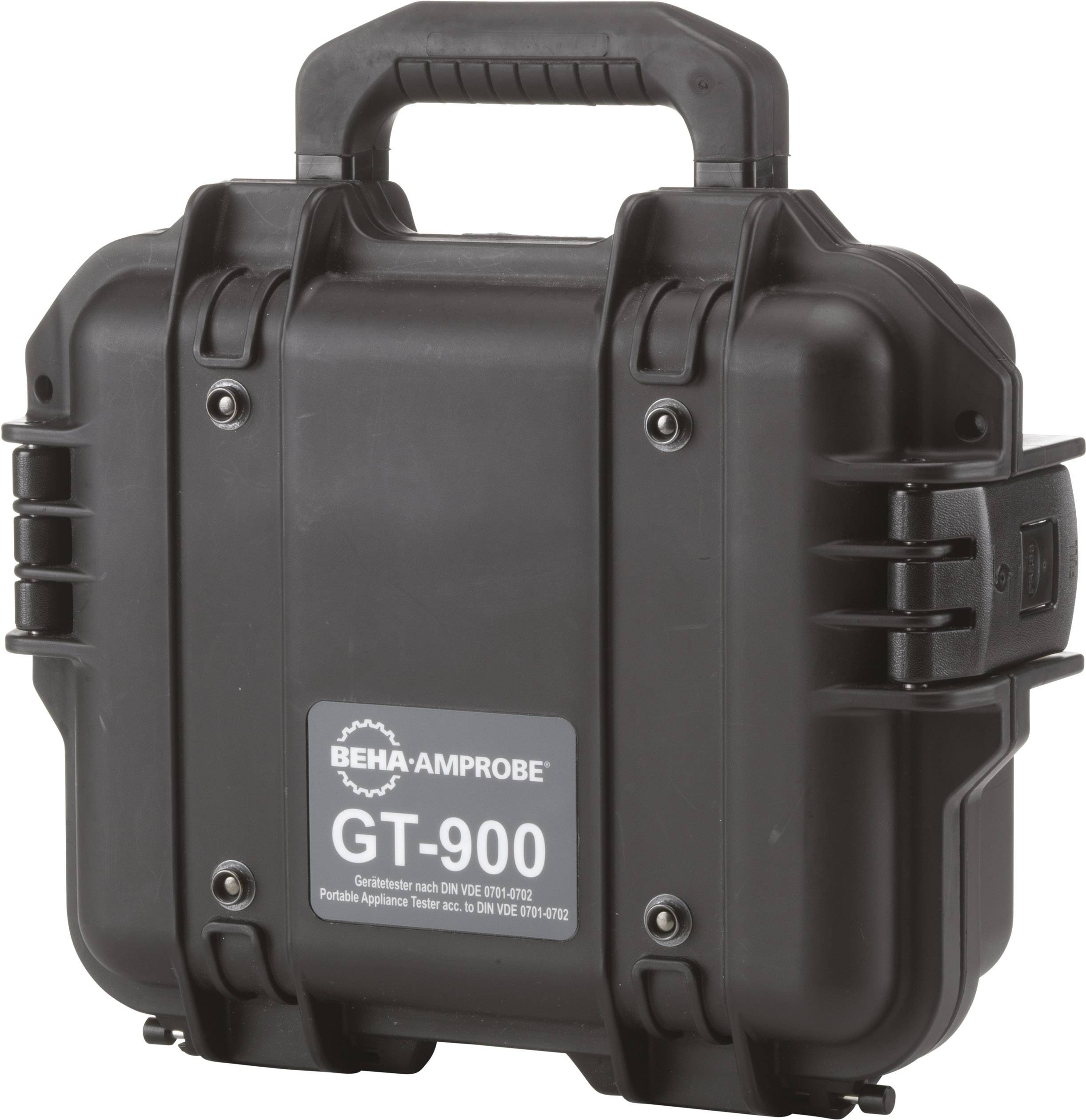 Valise noire portant l'inscription 'BEHA-AMPROBE GT-900'. Poignée de transport robuste, fermetures latérales. Adaptée pour les appareils de mesure portables.