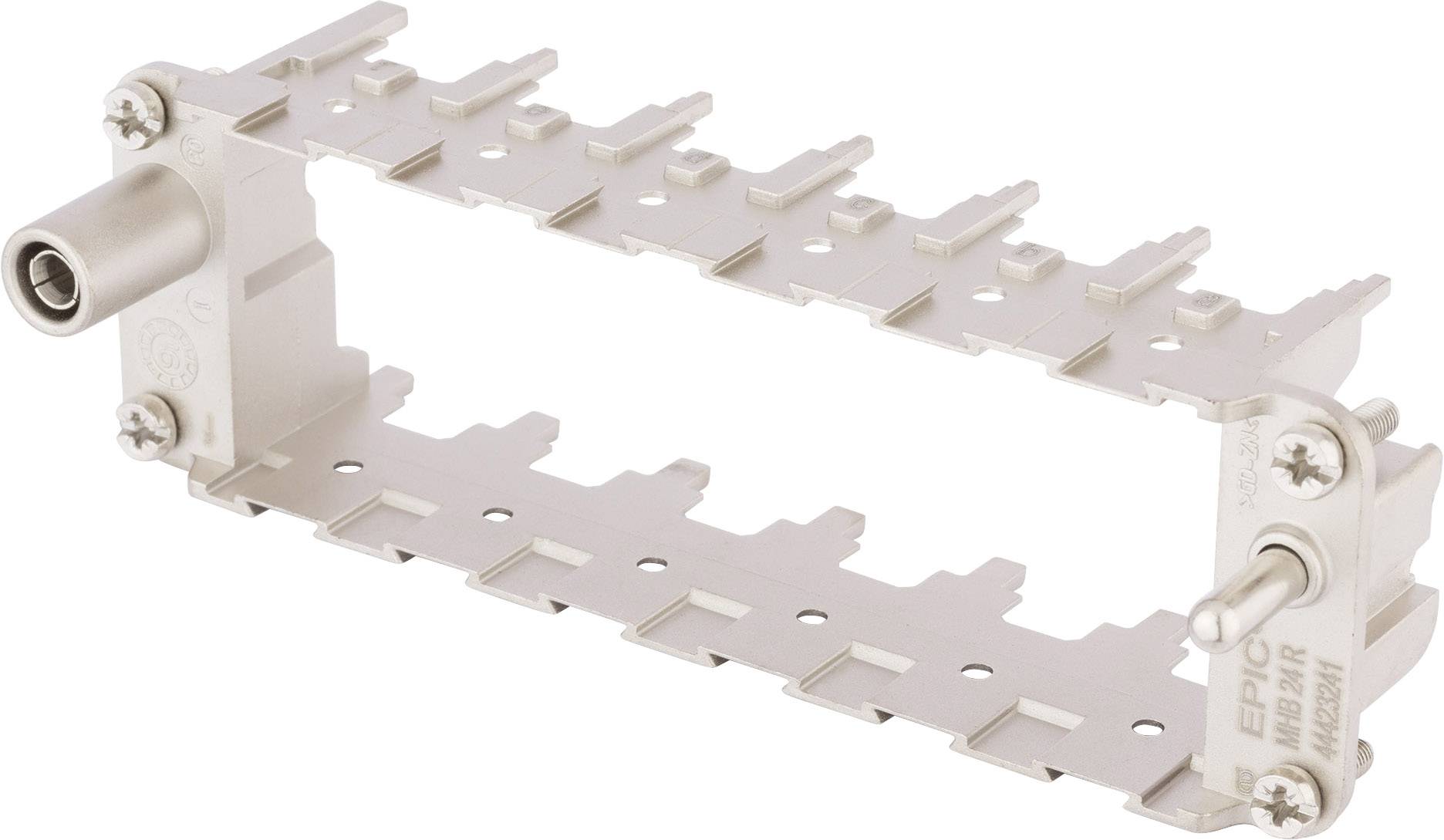 Un cadre de connecteur électrique rectangulaire, généralement en métal, utilisé pour fixer des connecteurs dans des boîtiers.