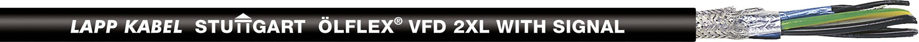 Étiquette noire avec texte blanc 'Lapp Kabel Stuttgart Ölflex VFD 2XL with Signal' à côté d'un faisceau de câbles.