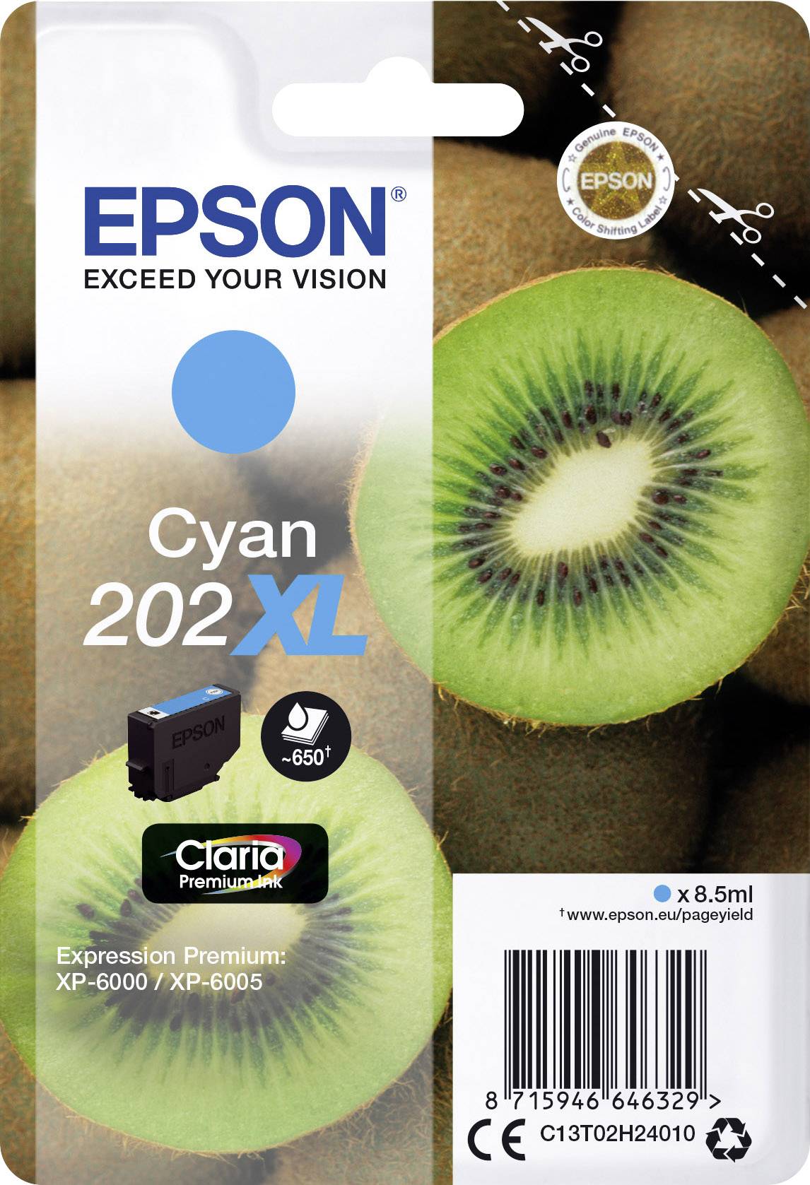 Epson Encre T02H2, 202XL d'origine cyan C13T02H24010