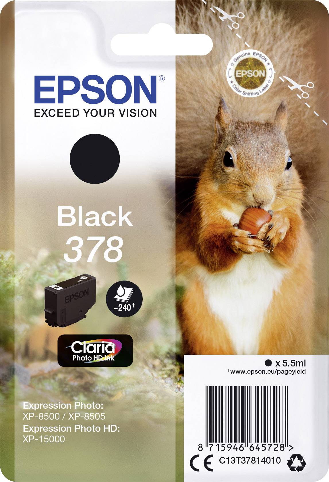 Epson Encre T3781, 378 d'origine noir C13T37814010