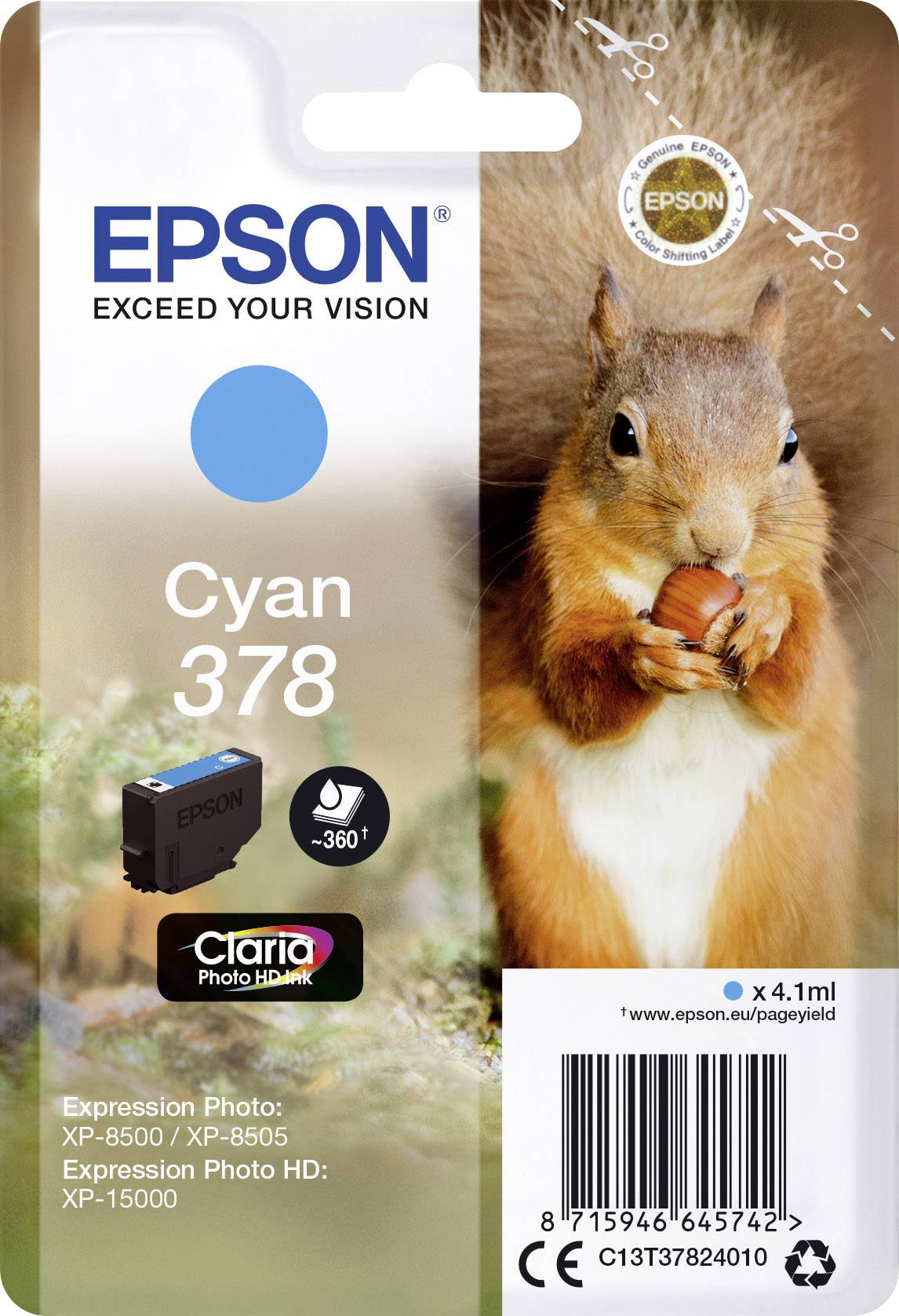 Epson Encre T3782, 378 d'origine cyan C13T37824010