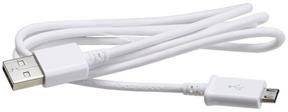 Un câble USB blanc avec un connecteur USB standard d'un côté et un connecteur micro-USB de l'autre.