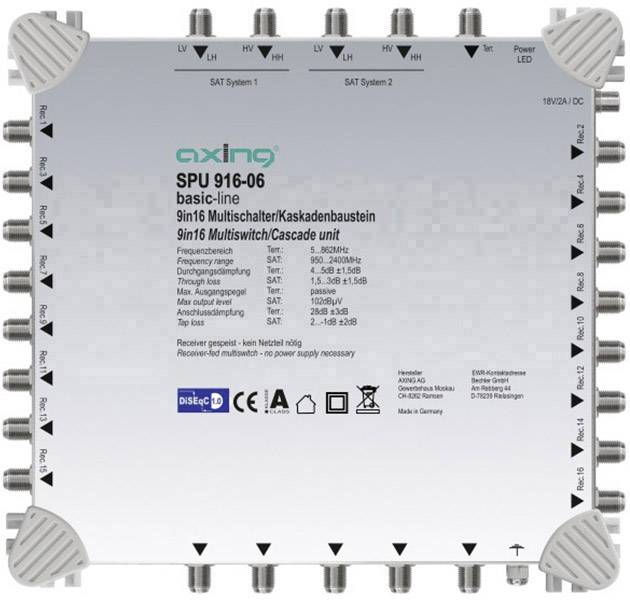 Axing SPU 916-06 Commutateur multiple SAT cascade Nombre d'abonnés: 16