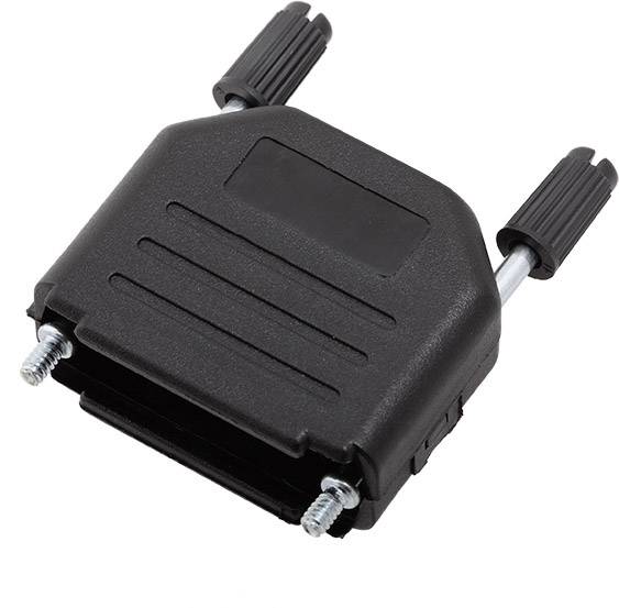 Un serre-câble noir avec deux vis et une poignée striée, utilisé pour fixer des câbles ou des fils.