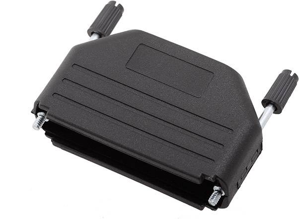 Un adaptateur noir en plastique rectangulaire avec un design nervuré et deux vis saillantes sur les côtés.