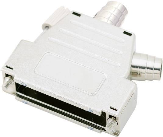 Un connecteur D-Sub argenté, avec un presse-étoupe en haut. Adapté aux connexions électroniques, fréquemment utilisé dans les réseaux informatiques.
