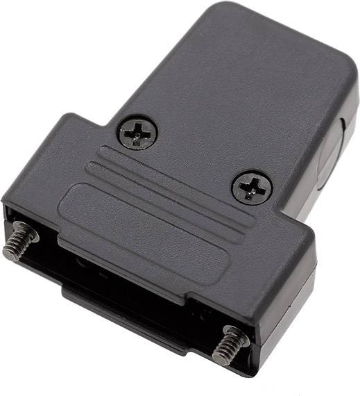 Couvercle en plastique noir rectangulaire muni de deux vis, probablement un boîtier ou un adaptateur.