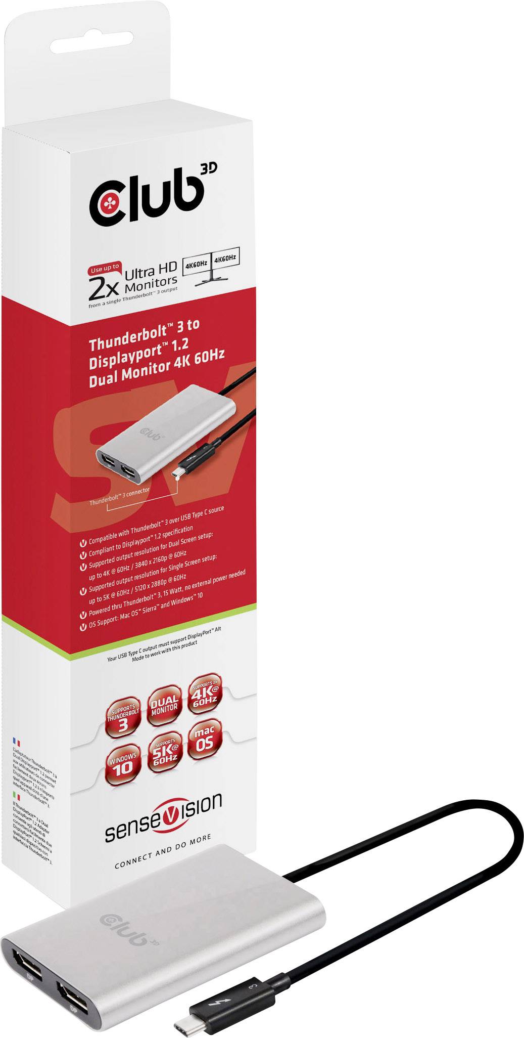 club3D CSV-1577 1+2 ports Répartiteur DisplayPort noir