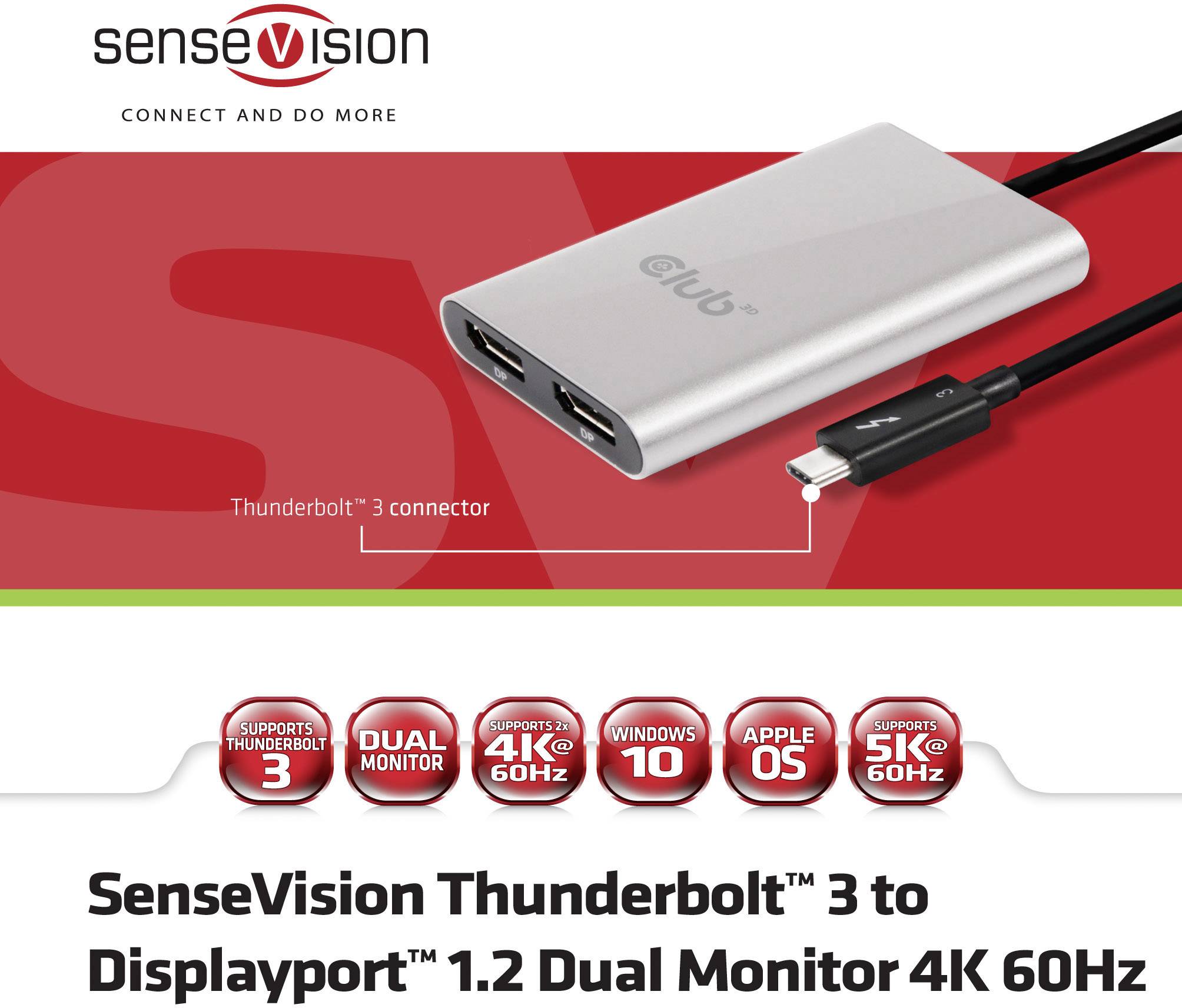 club3D CSV-1577 1+2 ports Répartiteur DisplayPort noir