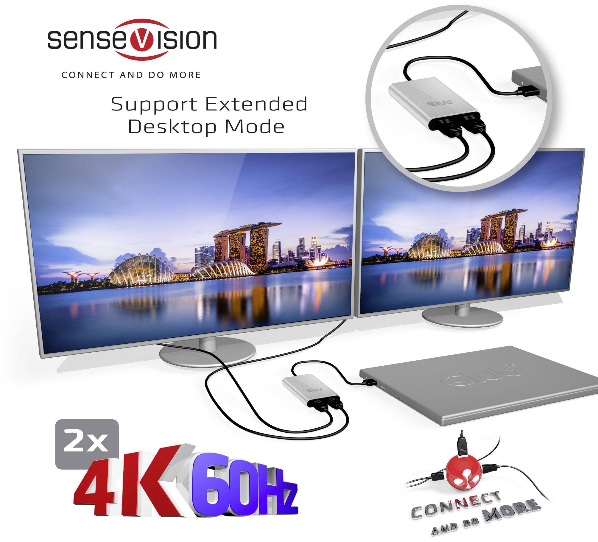 club3D CSV-1577 1+2 ports Répartiteur DisplayPort noir