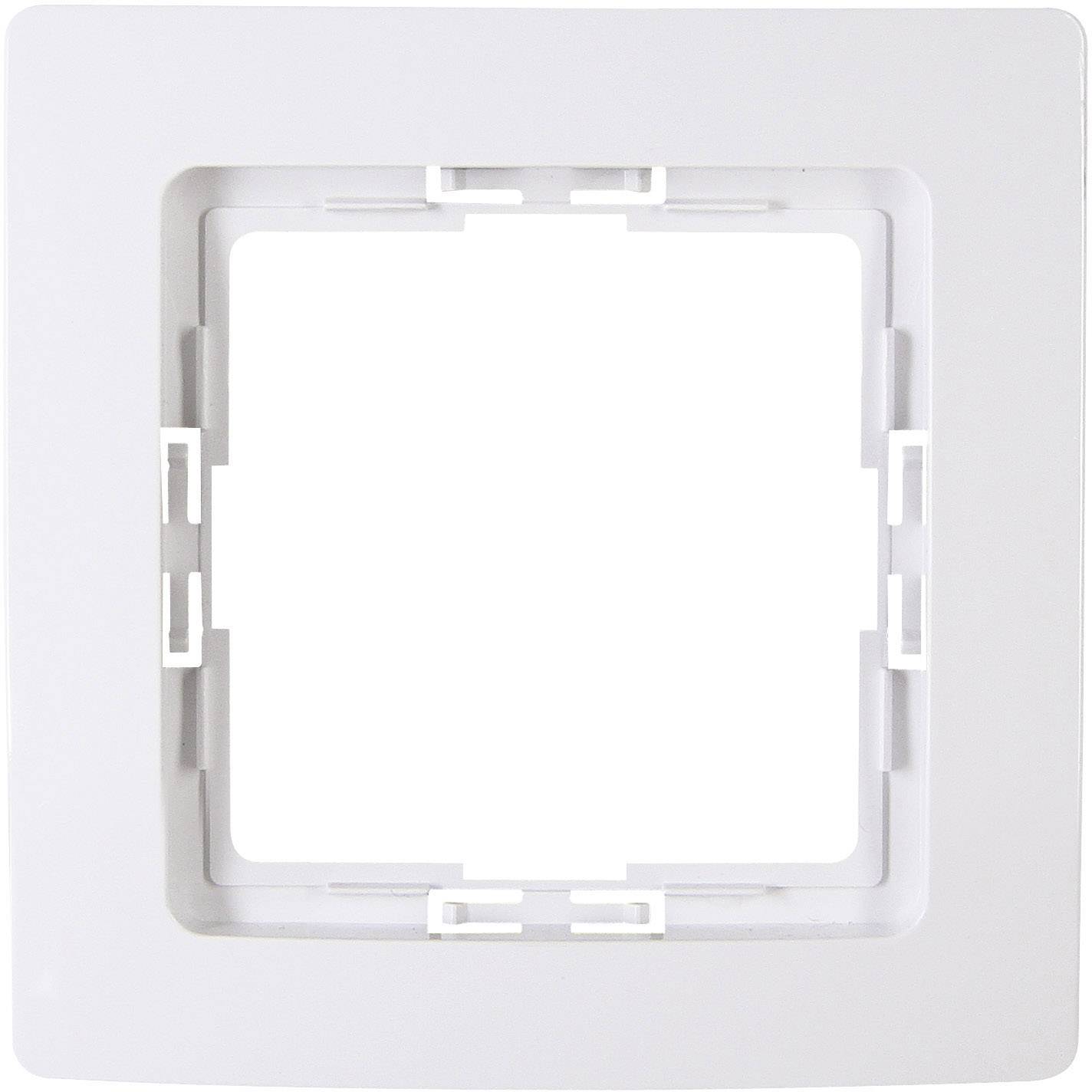 Cadre de montage en plastique blanc, carré, adapté à la fixation murale, compatible avec les interrupteurs et les prises électriques.