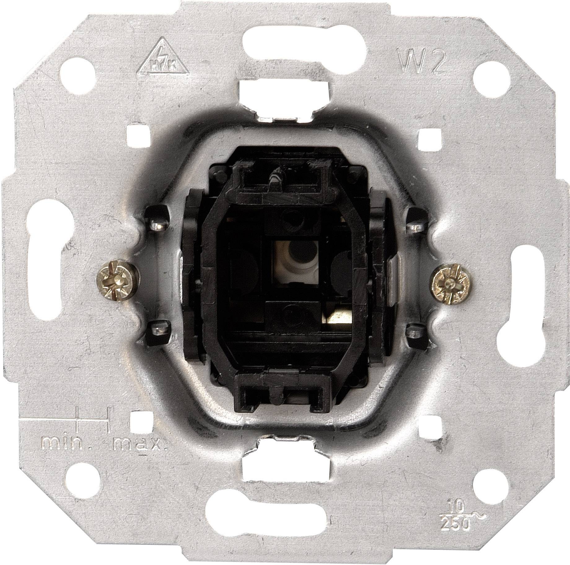 Interrupteur électrique sans cache, montrant le cadre métallique et les connexions à vis. Adapté pour les installations électriques.