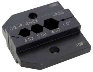 Outil de sertissage hexagonal noir portant les inscriptions 'DIE-R-BNCX -PDG' et les chiffres '4.53', '5.00', '6.47', '1.07'.