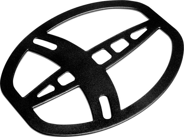 Objet de design métallique noir, ovale, avec plusieurs découpes ovales et rectangulaires, rappelant une couverture stylisée.