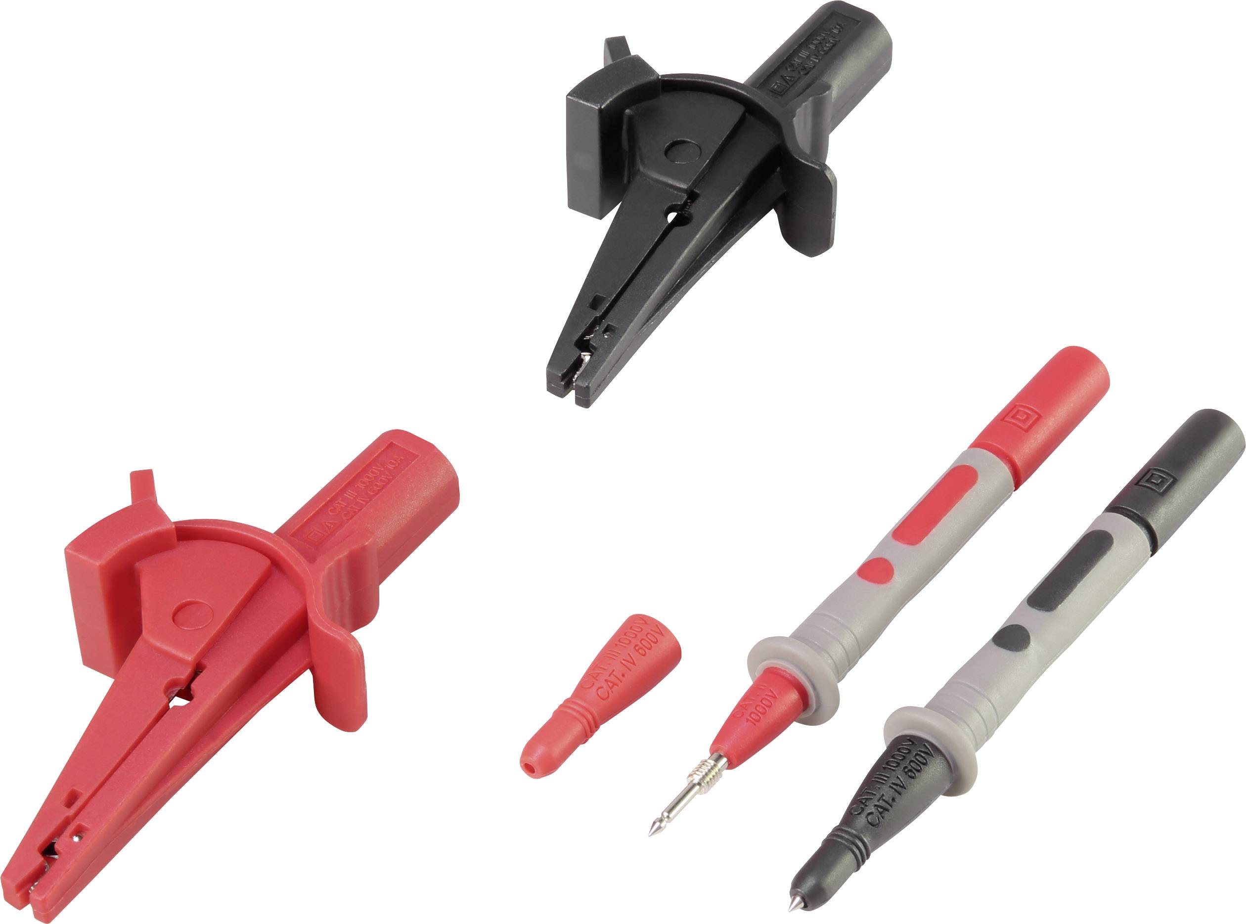 Fils de test et pinces crocodiles en rouge et noir, pour tester des circuits électroniques.