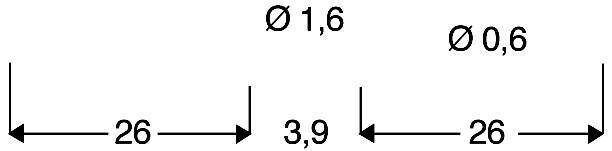 Le croquis montre deux distances horizontales de '26' chacune, avec un intervalle de '3,9' entre elles. Diamètres en haut 'Ø 1,6' et 'Ø 0,6'.