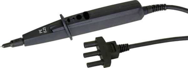 Un capteur noir avec câble et une fiche tripolaire, utilisé pour des appareils de mesure électroniques.