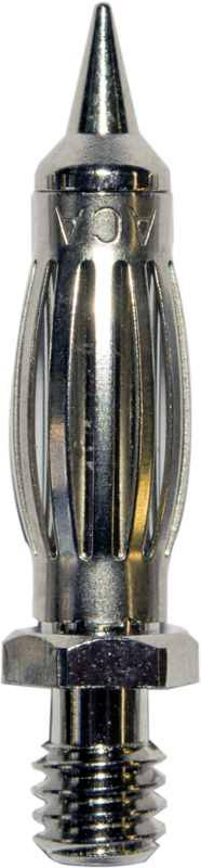 Une fléchette métallique avec une pointe acérée et une extrémité hélicoïdale, adaptée pour jouer aux fléchettes.