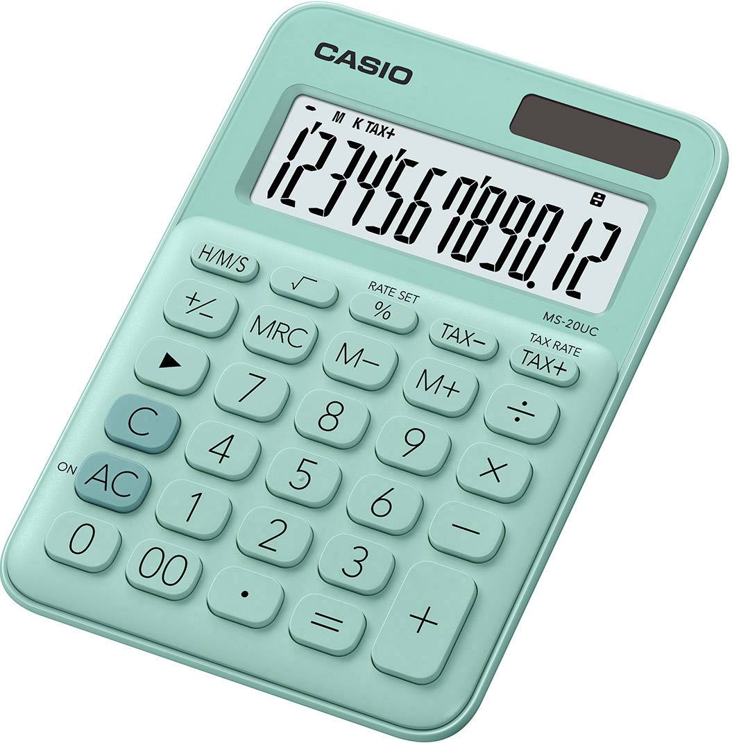 Casio MS-20UC-GN Calculatrice de bureau vert Ecran: 12 solaire, à pile(s) (l x H x P) 105 x 23 x 149.5 mm