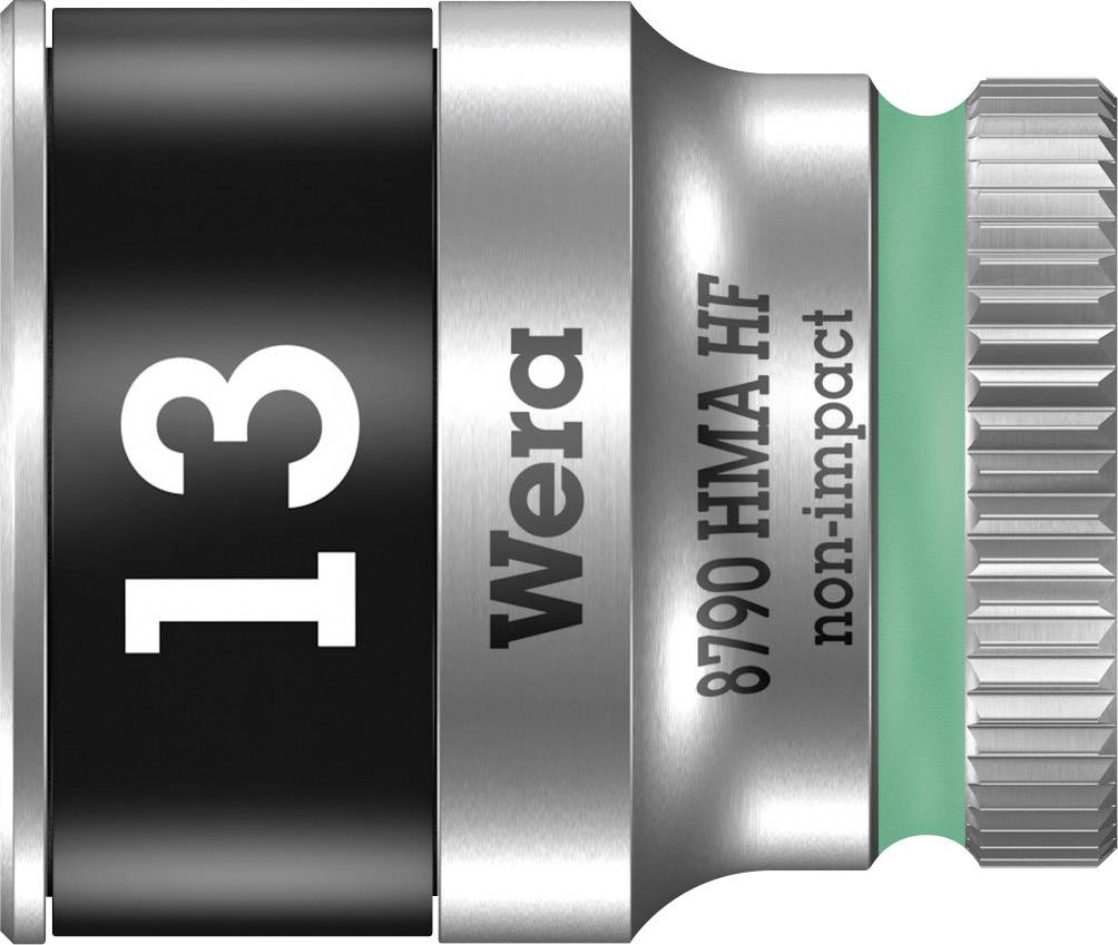 La douille Wera affiche la taille '13' sur un fond noir, avec l'inscription '8790 HMA HF non-impact' en argent.
