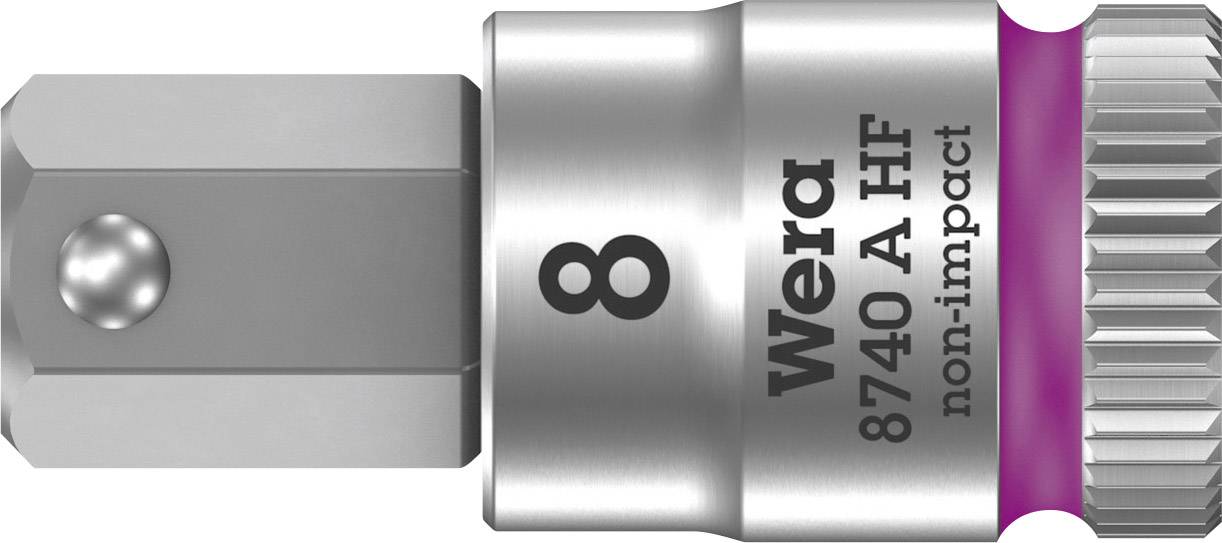Adaptateur de clé à cliquet métallique portant l'inscription 'Wera 8740 A HF', taille '8', avec la mention 'non-impact'.