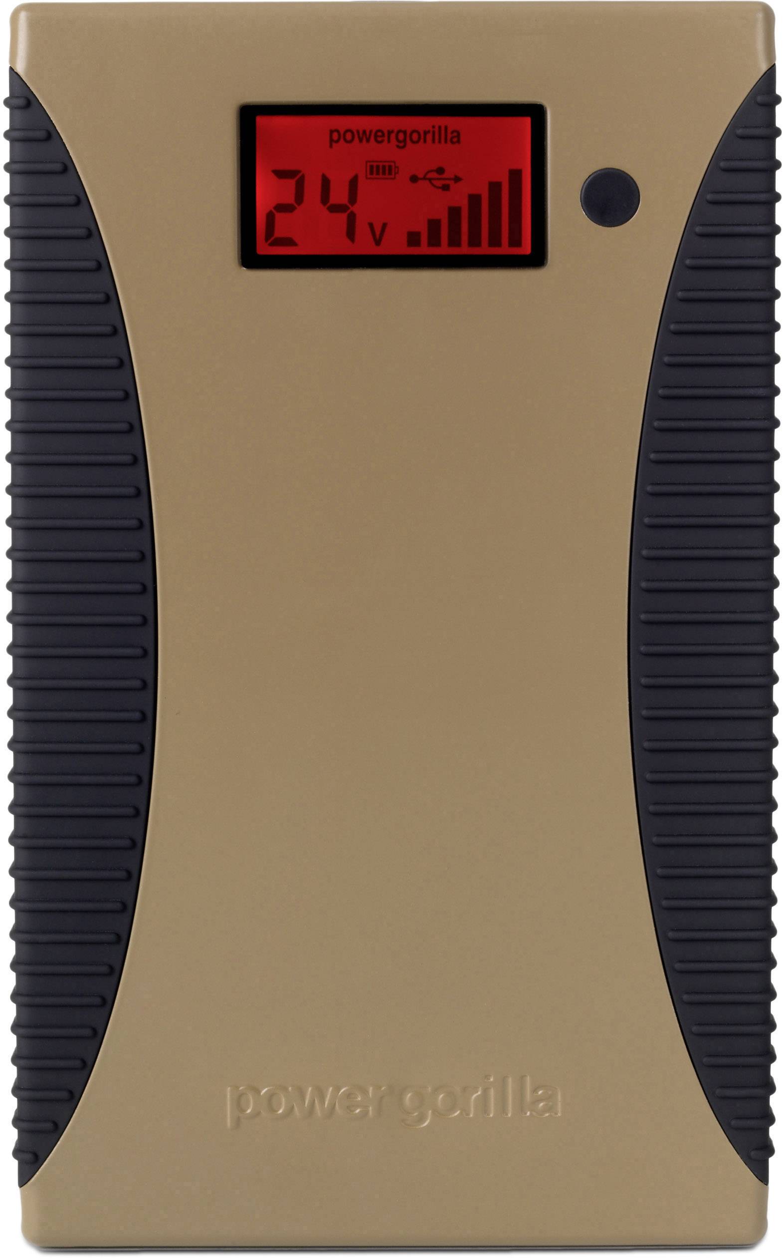 Chargeur portable marron avec un écran numérique affichant '24V'. Poignées noires à gauche et à droite pour une meilleure prise en main.