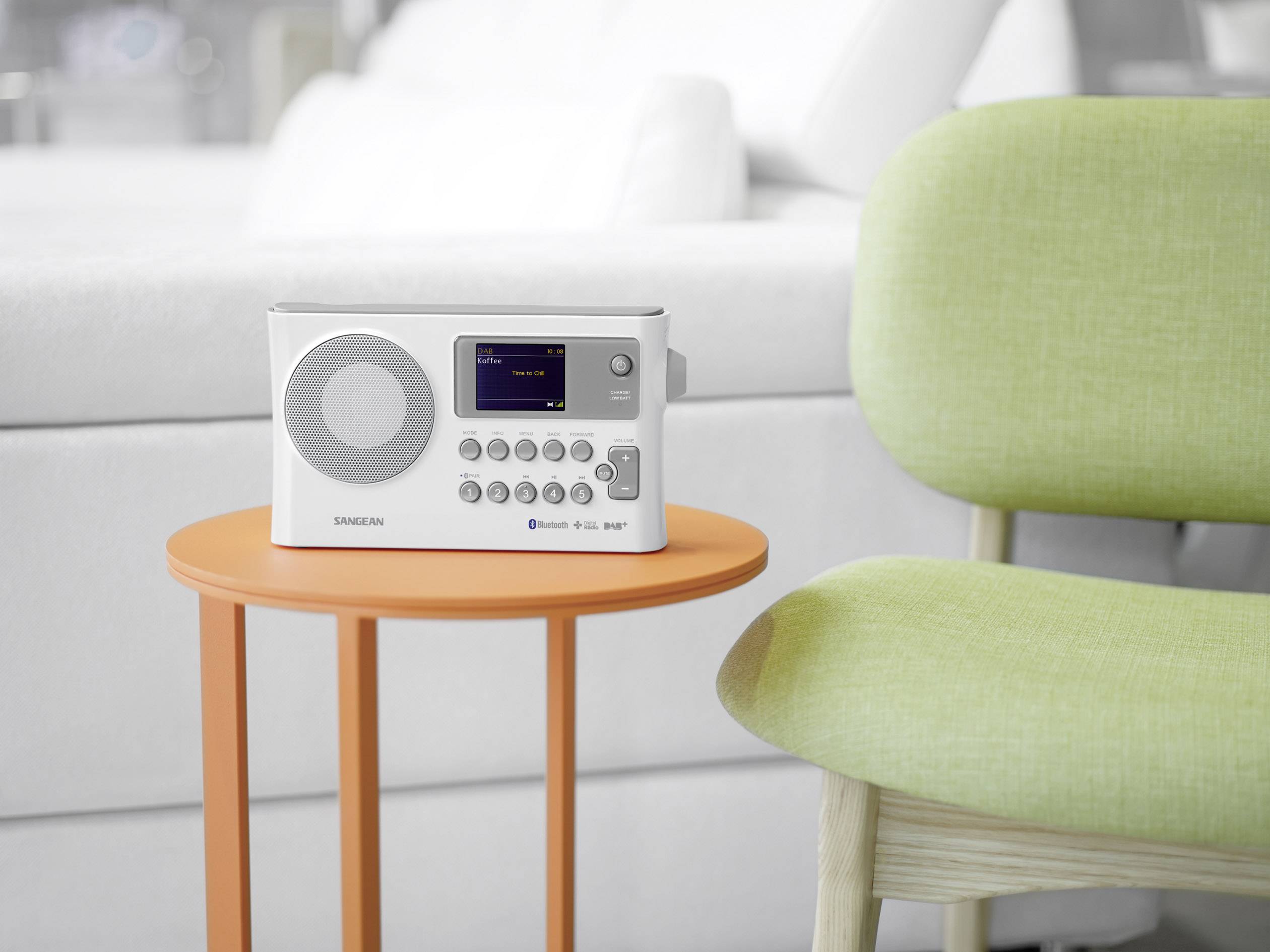 Sangean BTR-160 Kofferradio DAB+, UKW Bluetooth®, USB Weiß
