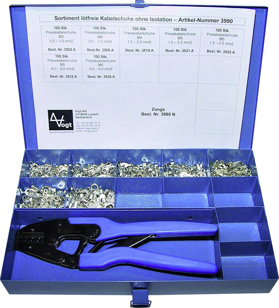 Vogt Verbindungstechnik 3990 Assortiment de cosses à oeillet 0.50 mm² 6 mm² argent 1001 pc(s)