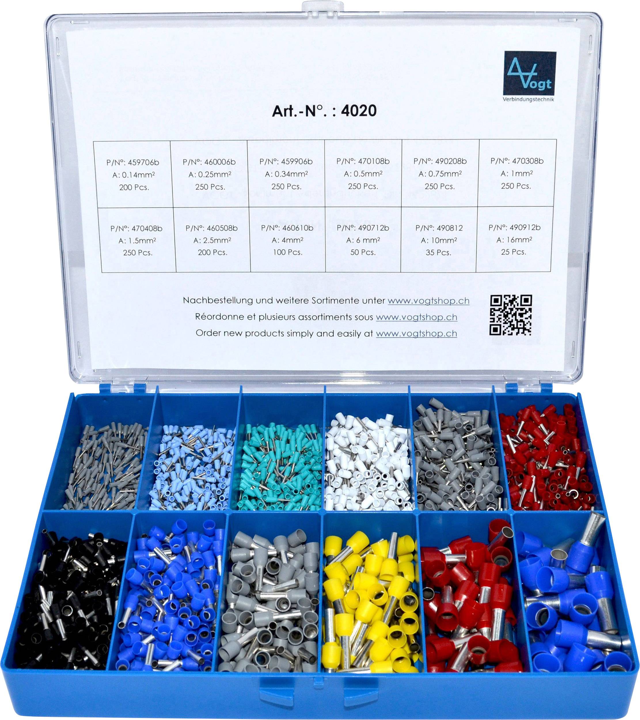 Vogt Verbindungstechnik 4020 Assortiment d'embouts simples partiellement isolé gris, bleu clair, turquoise, blanc, rouge, noir