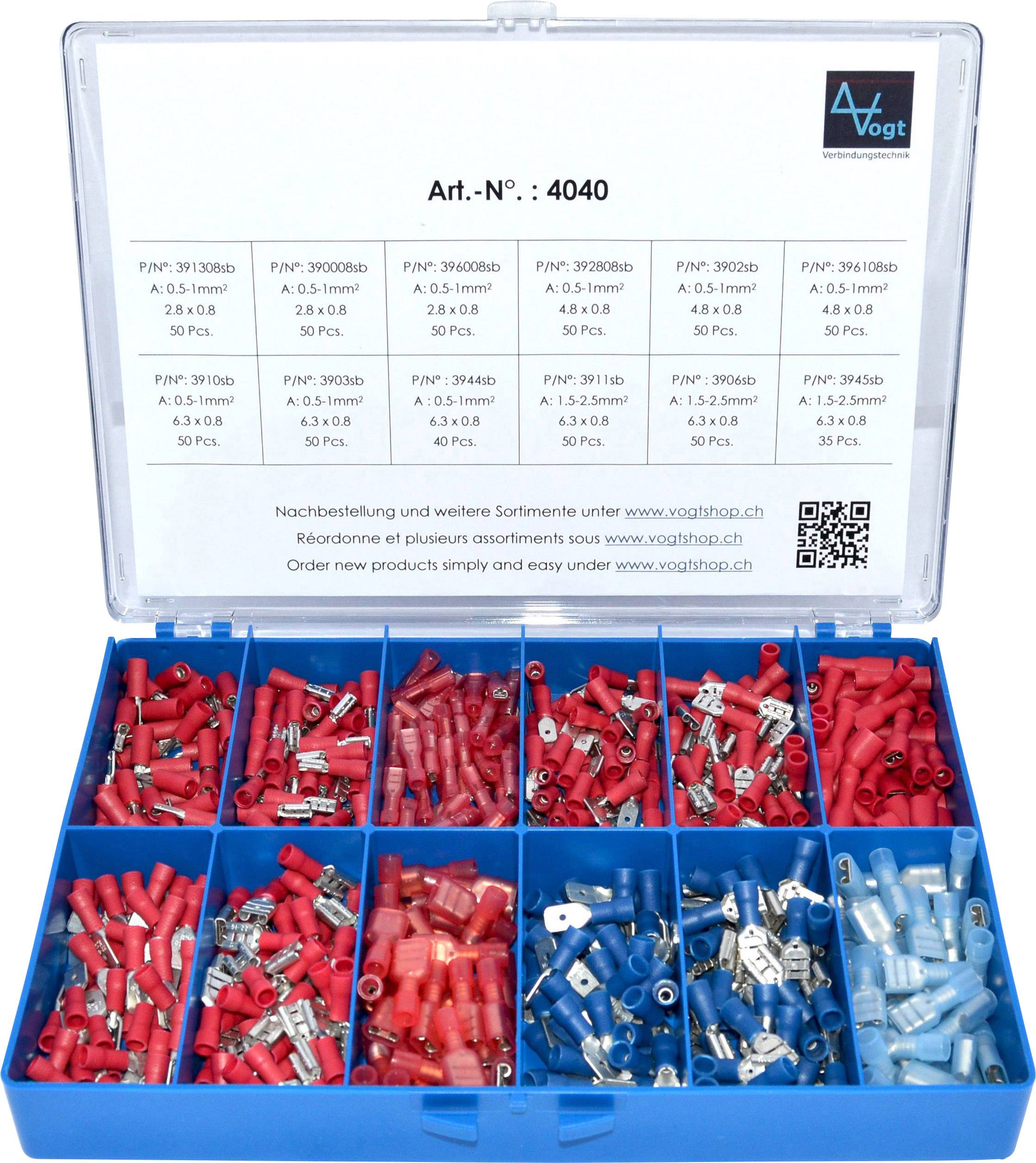 Vogt Verbindungstechnik 4040 Assortiment de cosses à sertir 0.50 mm² 2.50 mm² rouge, bleu 575 pc(s)