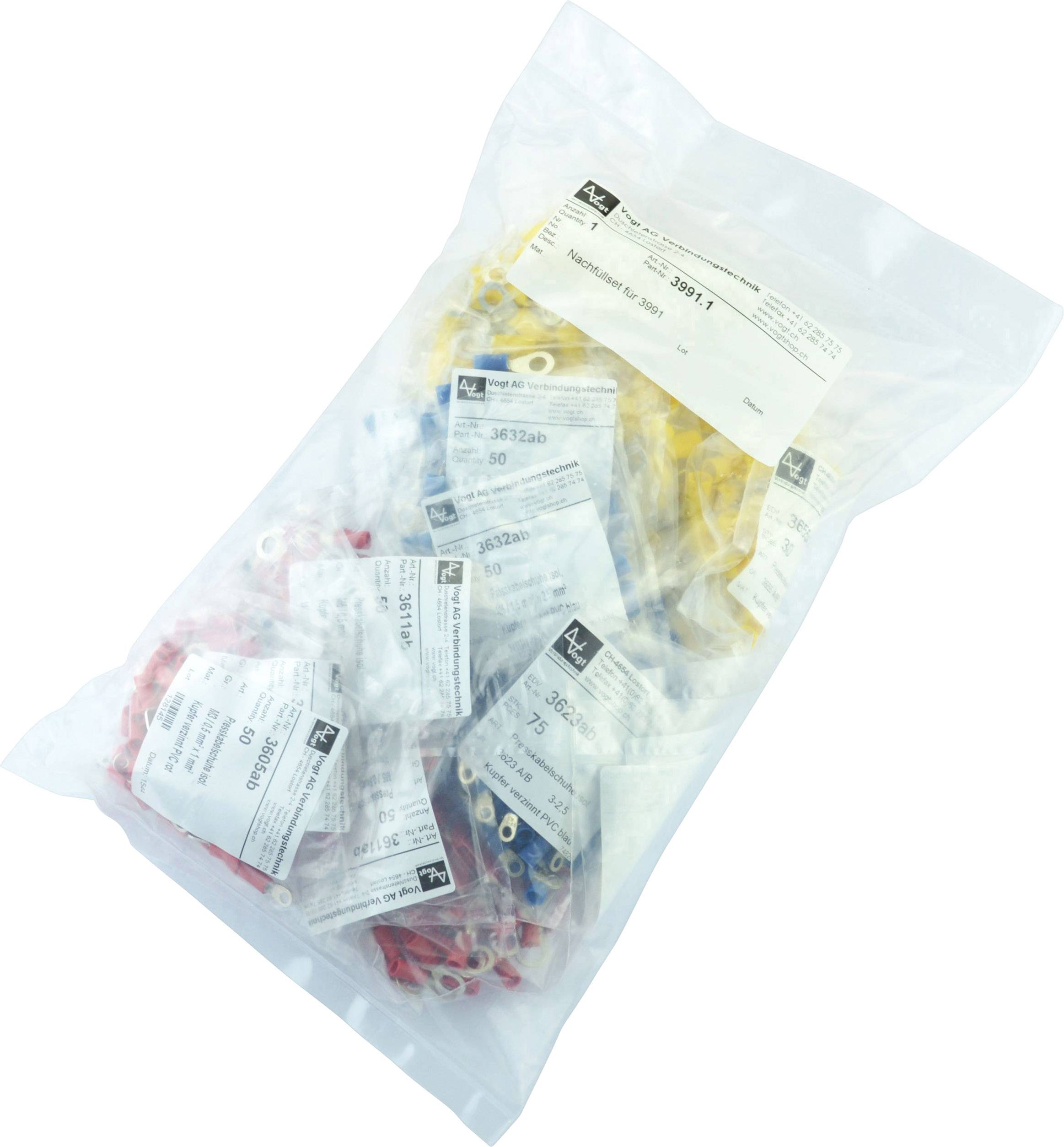 Vogt Verbindungstechnik 3991.1 Assortiment de cosses à oeillet 0.50 mm² 6 mm² rouge, bleu, jaune 1000 pc(s)