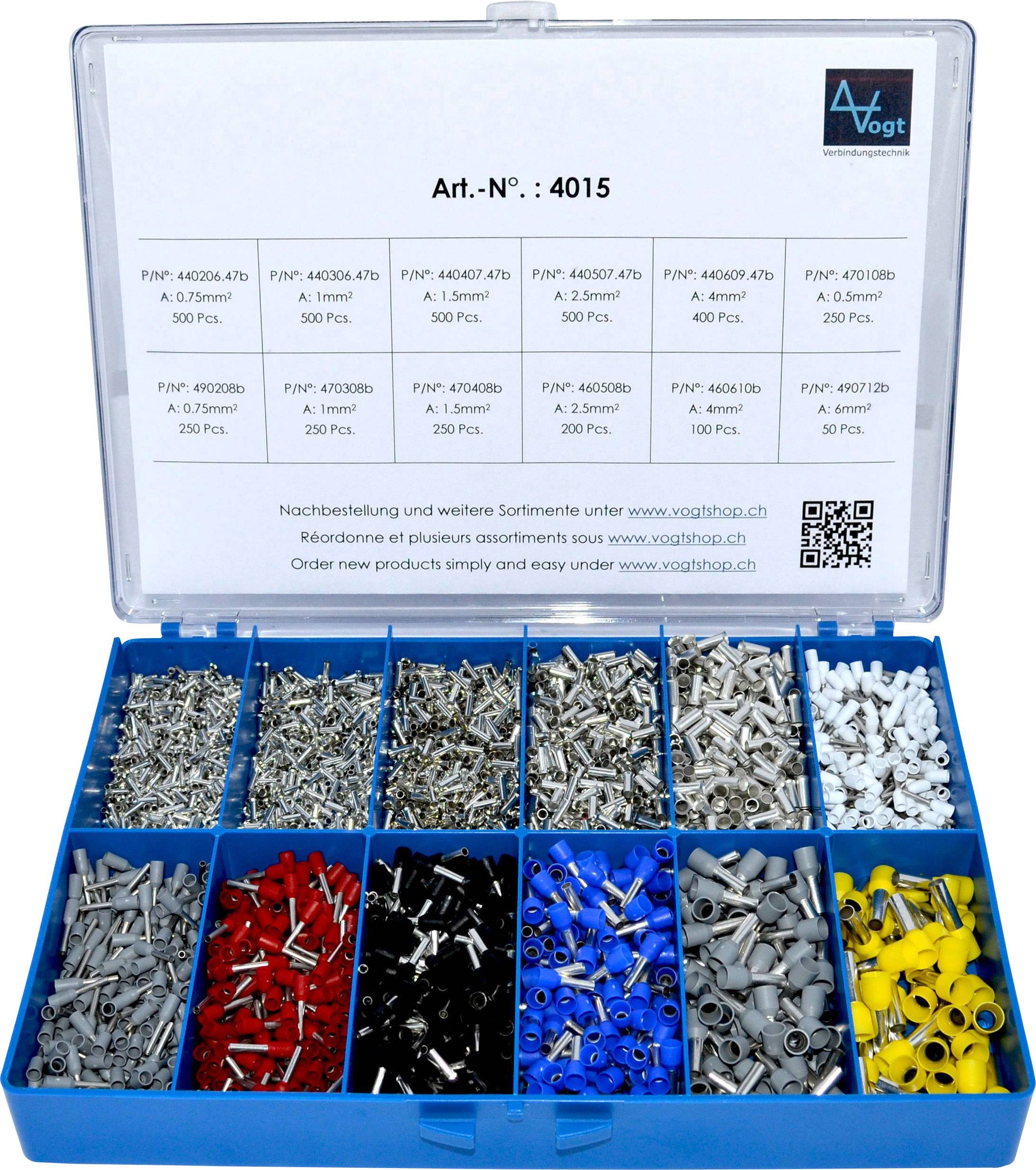 Vogt Verbindungstechnik 4015 Assortiment d'embouts simples 0.5 mm², 6 mm² partiellement isolé argent, blanc, gris, rouge, noir