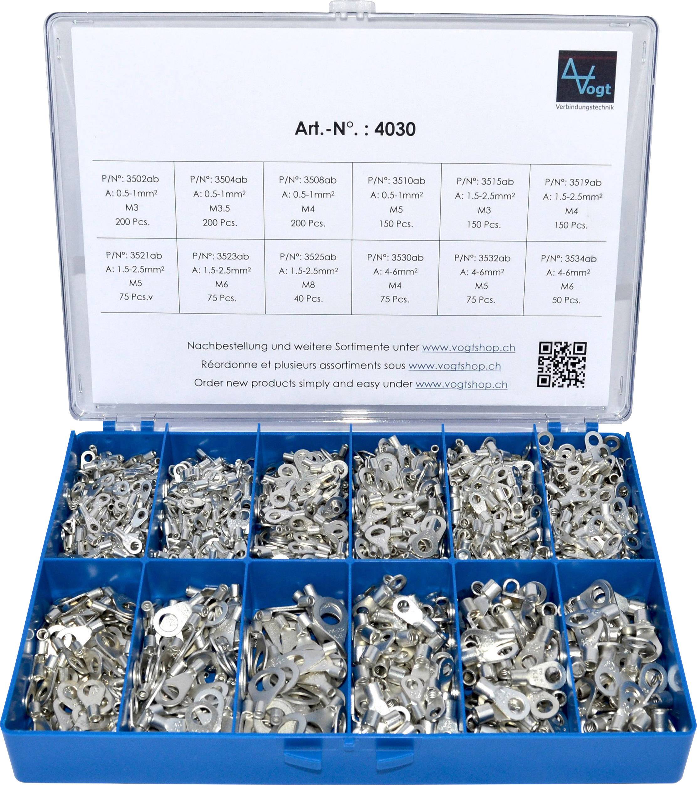 Vogt Verbindungstechnik 4030 Assortiment de cosses à oeillet 0.50 mm² 6 mm² argent 1440 pc(s)