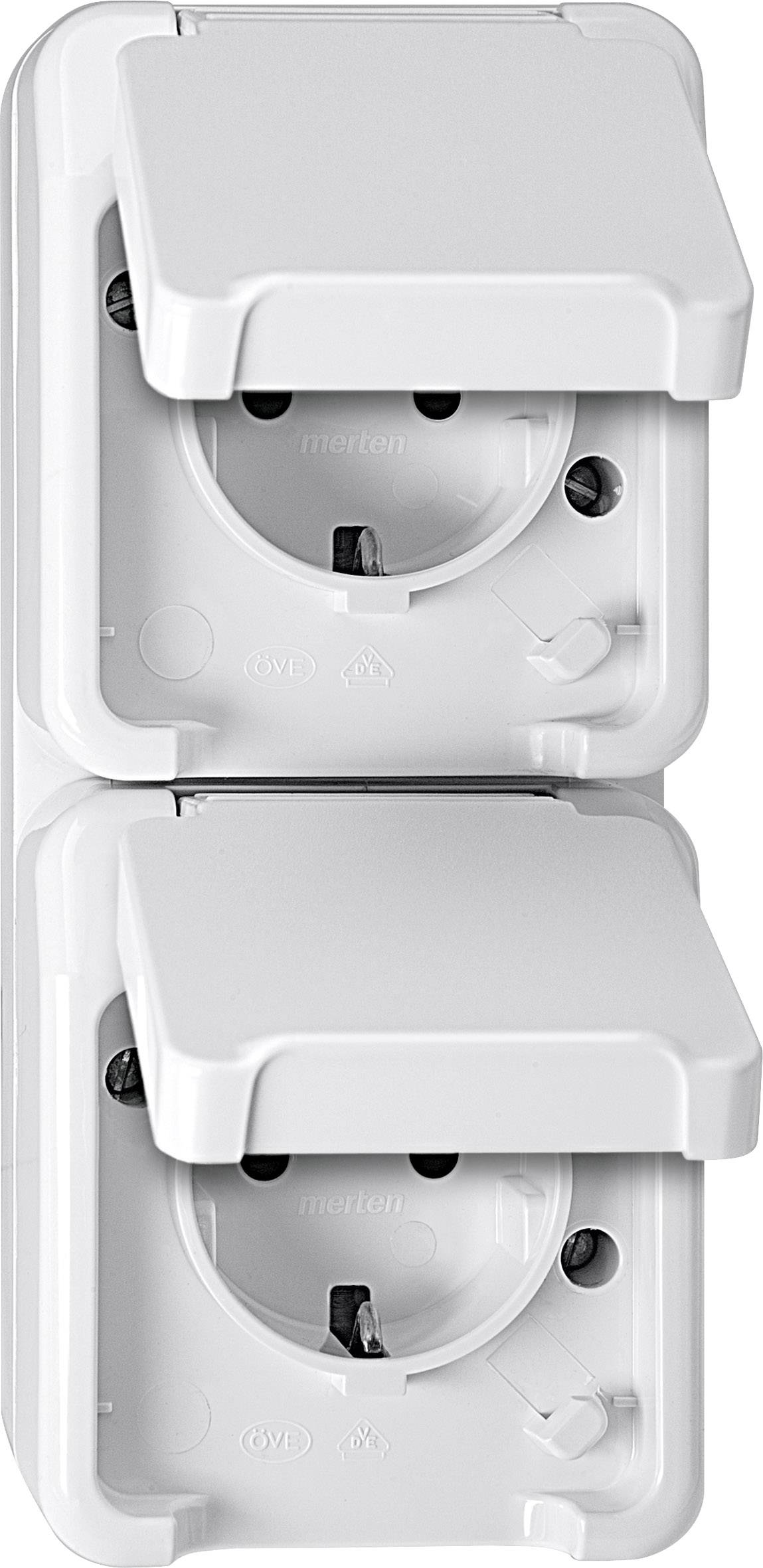 Prise 2P+T avec clapet Merten 4074949 AQUASTAR blanc polaire