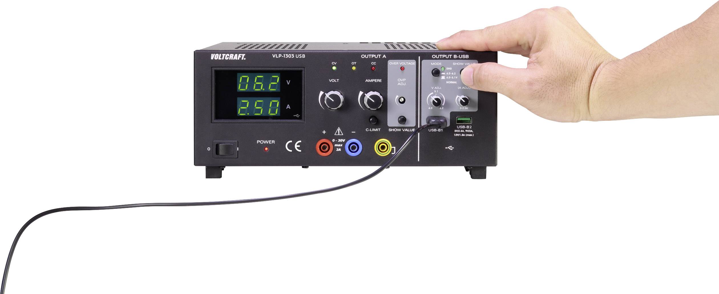 Alimentation de laboratoire réglable VOLTCRAFT VLP-1303 USB 0 - 30 V 0.01 - 3 A 123 W OVP Nbr. de sorties 3 x