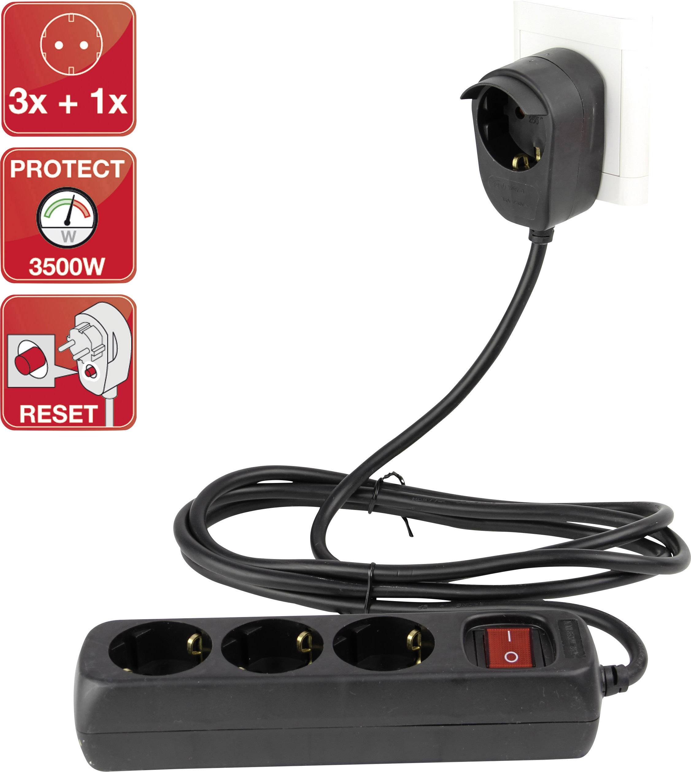 Bloc multiprise avec interrupteur REV 0012392514 x3 noir contact de protection 1 pc(s)