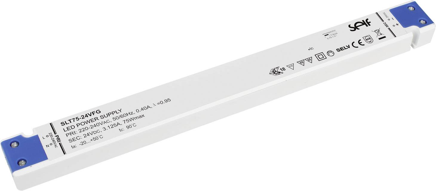 Self Electronics SLT75-12VFG Driver de LED à tension constante 75 W 0 - 6.25 A 12.0 V/DC homologué pour les meubles, non dimmable