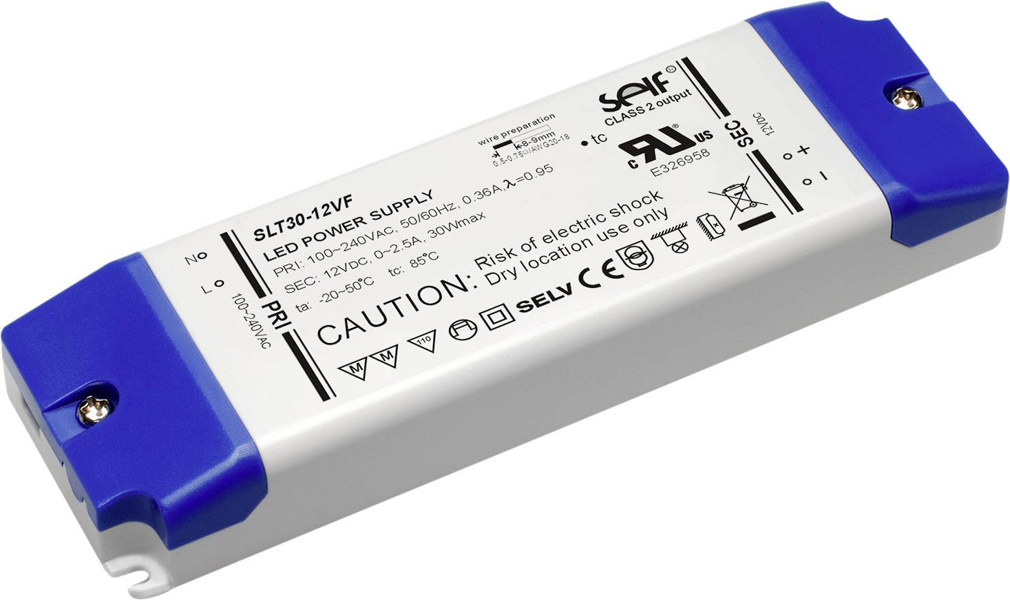 Self Electronics SLT30-12VFG Transformateur pour LED à tension constante 30 W 0 - 2.5 A 12 V/DC non dimmable, homologué pour les