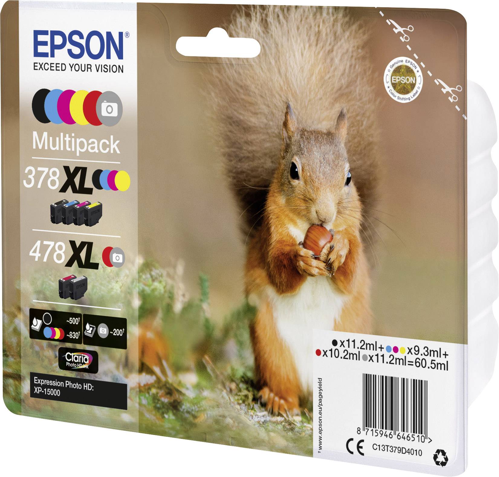 Epson Encre T379D4, 378XL, 478XL d'origine pack bundle noir, cyan, magenta, jaune, rouge, gris C13T379D4010