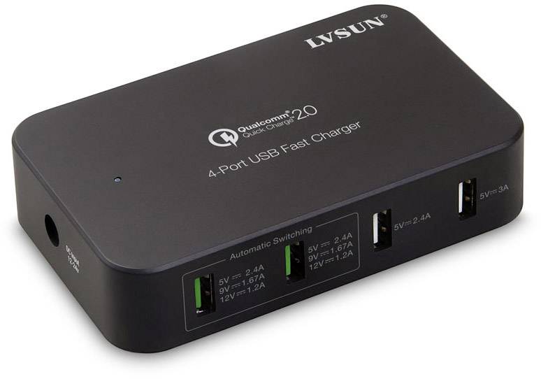 LVSUN Smart 4-Port Station de charge USB 58 W 4x USB-A noir pour prise murale, pour voiture, pour camion Qualcomm Quick Charge 2.0