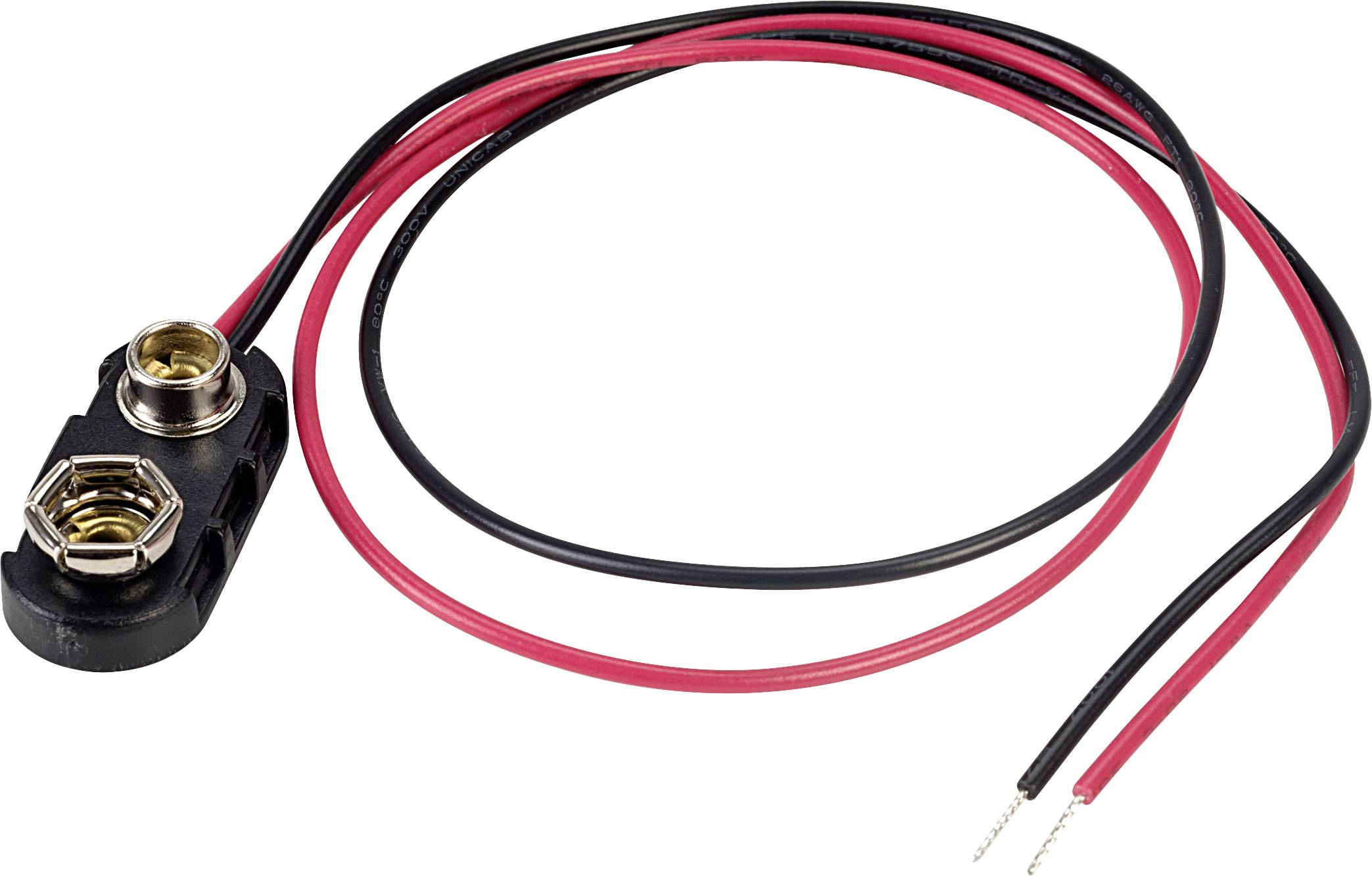 Clip de pile 9V avec deux câbles, un rouge et un noir, pour l'alimentation électrique d'appareils.