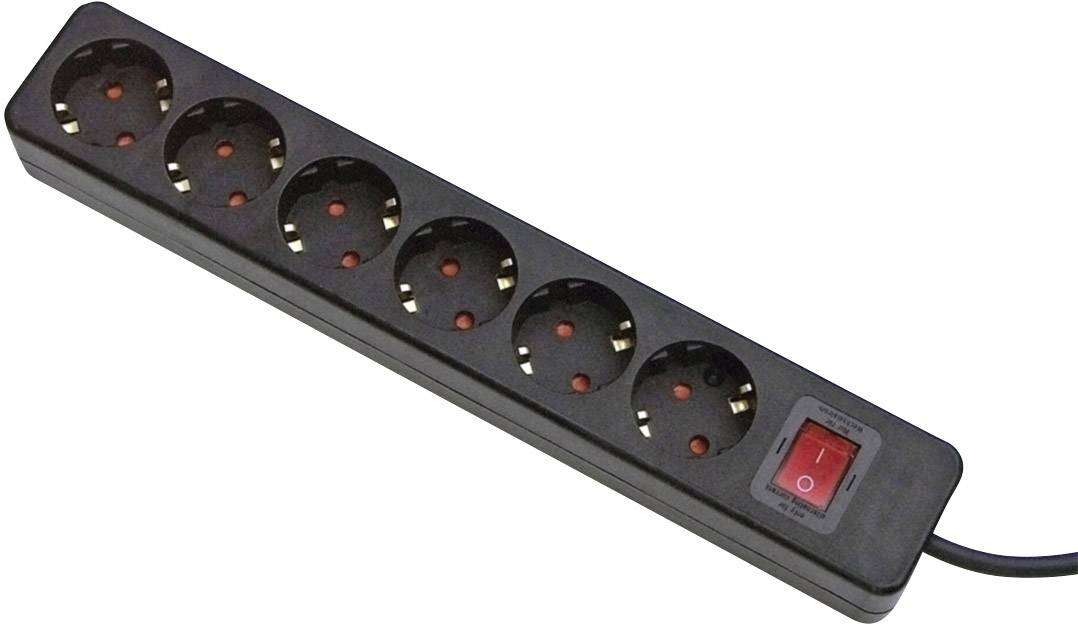 Bloc multiprise avec interrupteur Gebro 106149 x6 noir contact de protection 1 pc(s)
