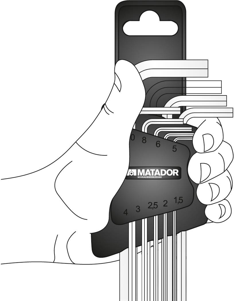 Matador Schraubwerkzeuge 6 pans intérieurs Jeu de clés mâles coudées 1.5 mm, 2 mm, 2.5 mm, 3 mm, 4 mm, 5 mm, 6 mm, 8 mm, 10 mm