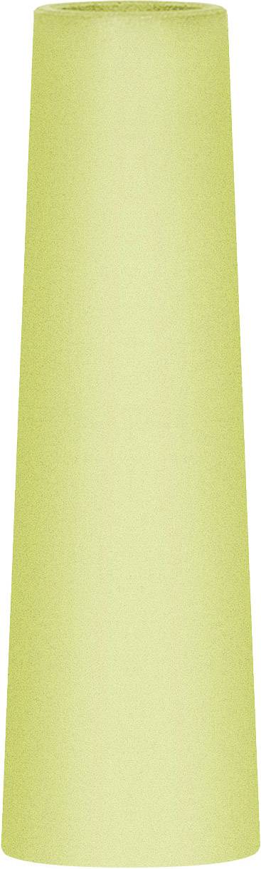 Un grand cône en papier vert clair, qui ressemble à un chapeau de fête ou à un matériau de bricolage.