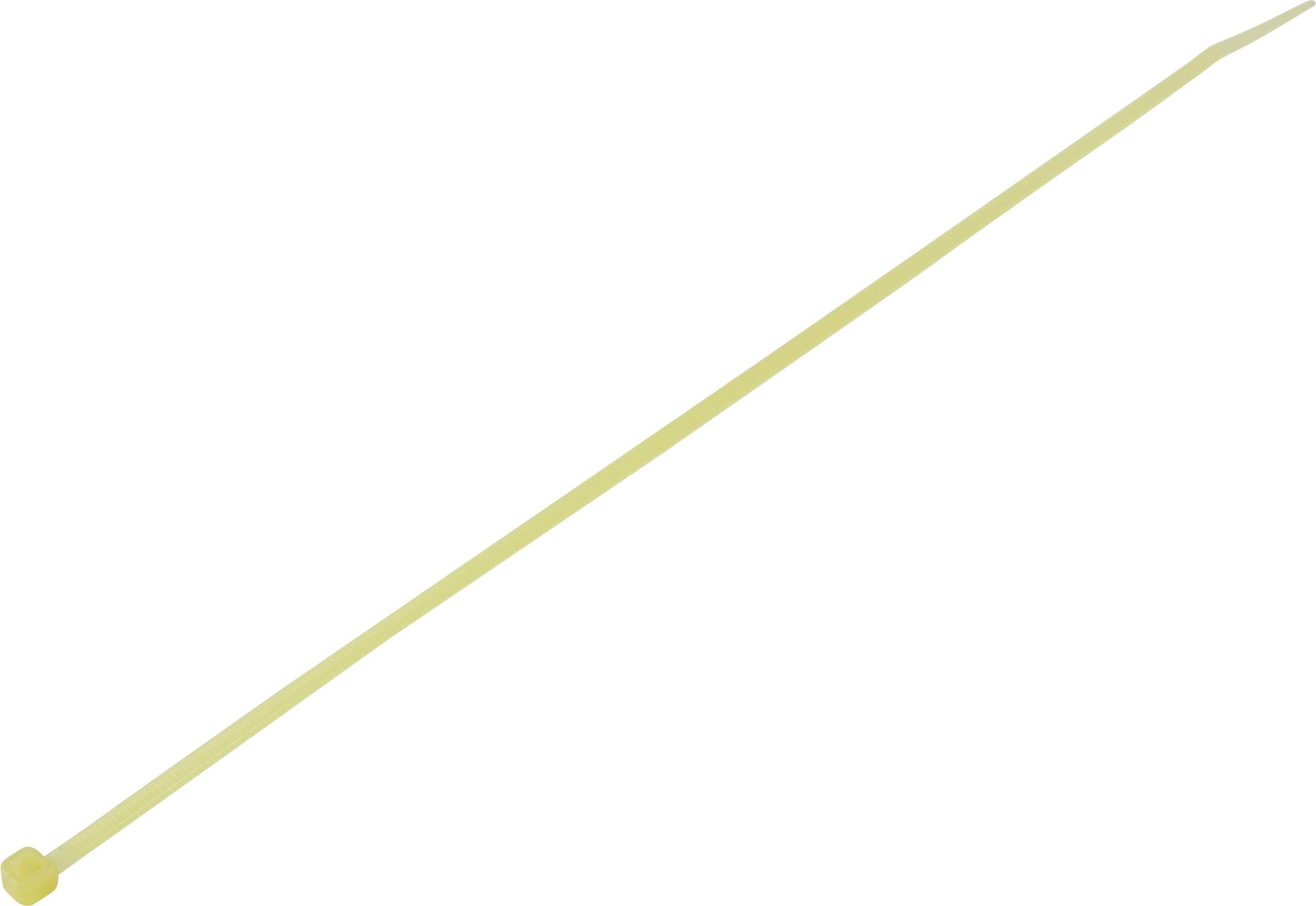 Un collier de serrage jaune est positionné en diagonale, allant du coin supérieur gauche au coin inférieur droit.