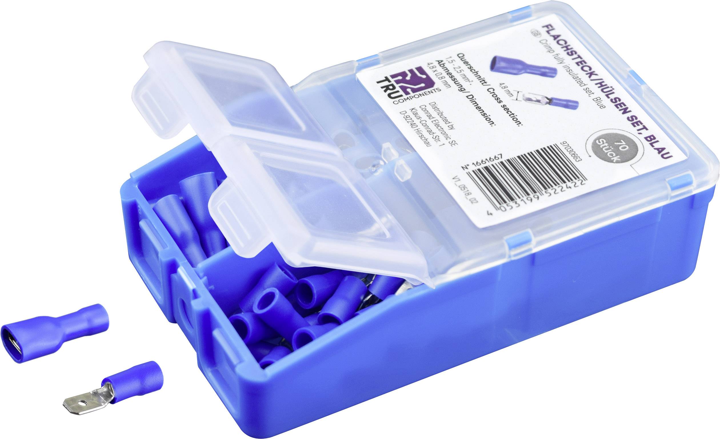 TRU COMPONENTS Assortiment de cosses à sertir 1.5 mm² 2.5 mm² bleu 140 pc(s) entièrement isolé
