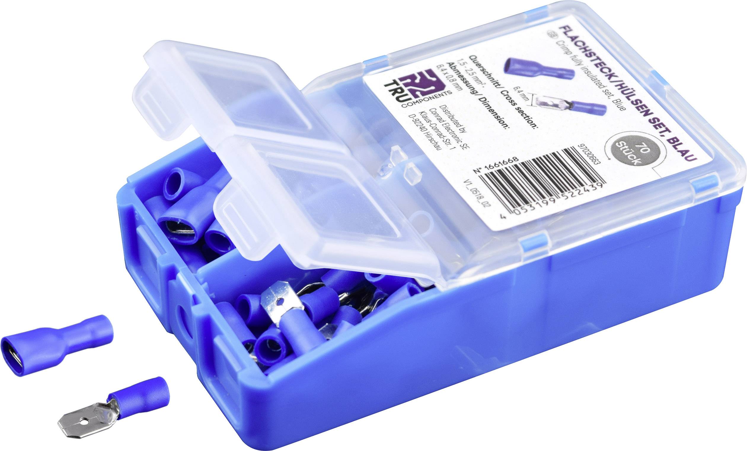 TRU COMPONENTS Assortiment de cosses à sertir 1.5 mm² 2.5 mm² bleu 140 pc(s) entièrement isolé
